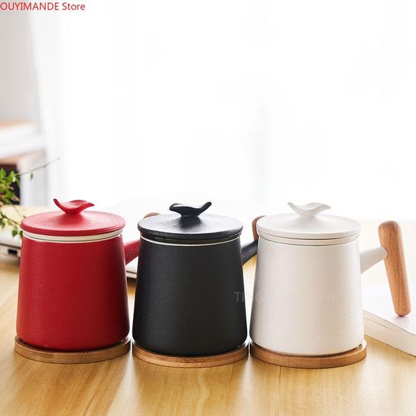 

mugs 350ml japanese style ceramic tea mug with wooden handle spoon lid and strainer office business cup gift