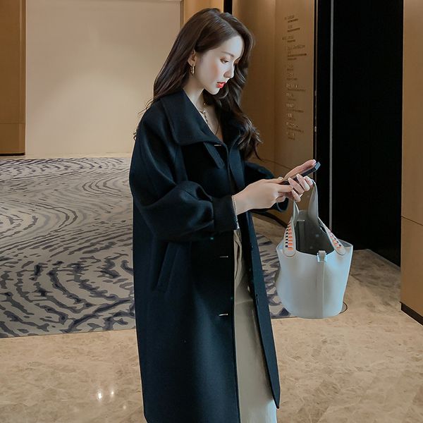 

women's wool & blends outerwear overcoat autumn jacket casual women new fashion long en coat single breasted slim type female wint, Black