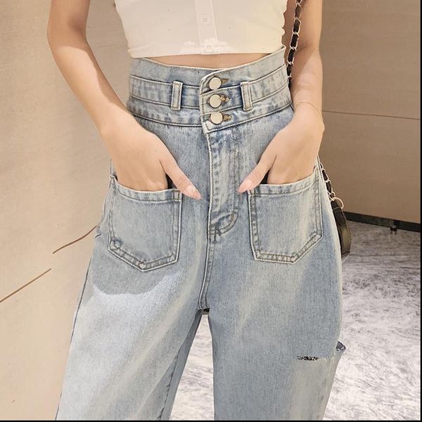

fashion women jeans pants jean leisure loose streetwear vintage blue high waist harajuku hole straight ripped denim clothing