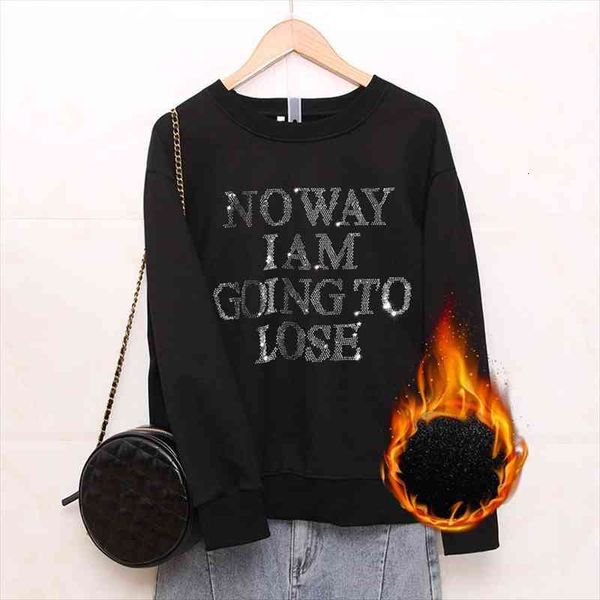 

winter warm loose fleece thickening sweatshirt for women korean street casual diamonds long sleeve pullovers female, Black