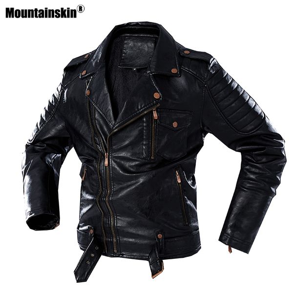

mountain - men's et, motorcycle pu thick leather coat, neckline down, sa976, Black