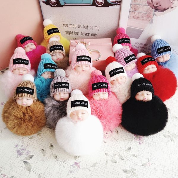 

souvenirs pendant cute sleeping doll hairball key chain plush baby lady luggage car