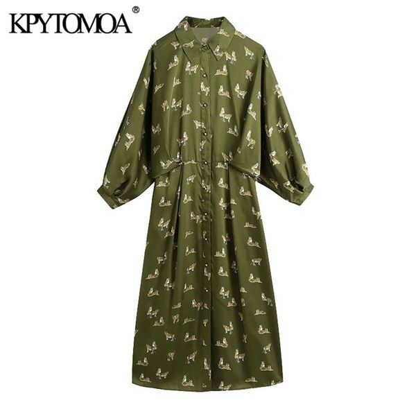

women chic fashion animal print midi shirt dress vintage lantern sleeve button-up female dresses vestidos mujer 210416, Black;gray