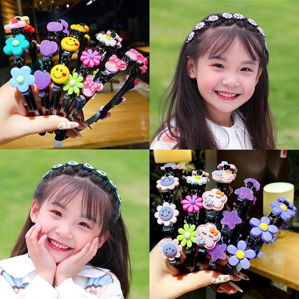 

hair accessories cartoon bands with clips for girls child hairband braided clip headband hairwear cute hairpin, Slivery;white