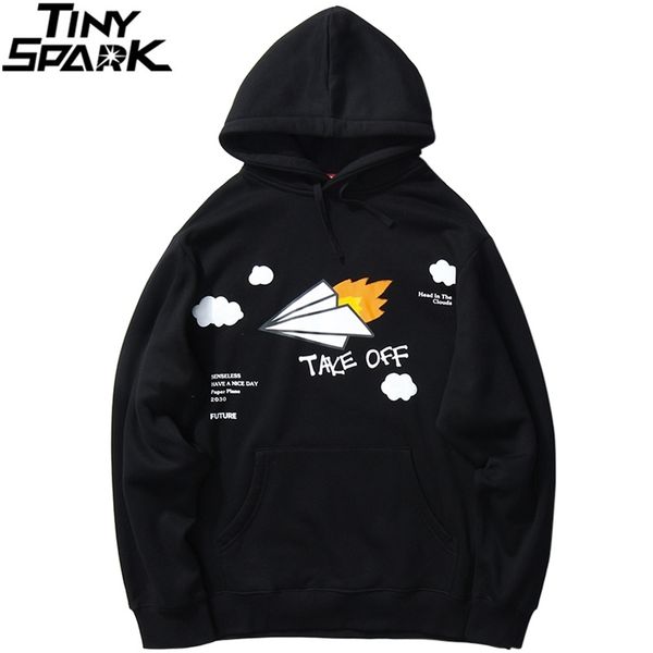 

mens streetwear hoodie sweatshirt hip hop harajuku pullover funny paper plane print hoodie autumn loose sweatshirt black 210730