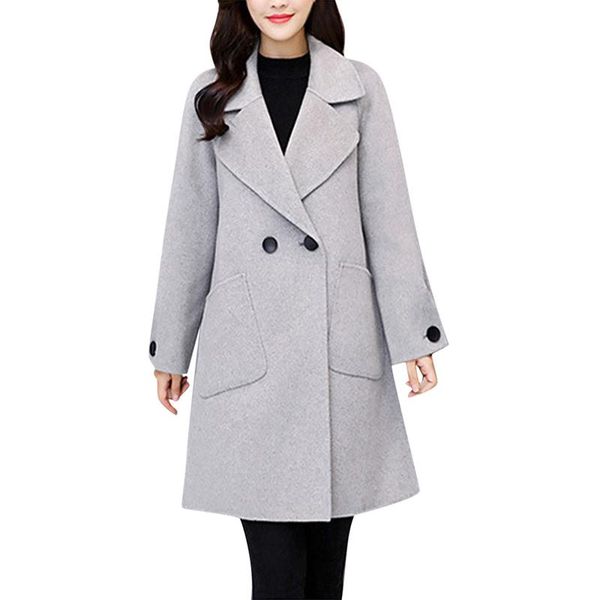 

women's wool & blends thin blend coat women long sleeve turn-down collar outwear jacket casual autumn winter elegant overcoat k50, Black