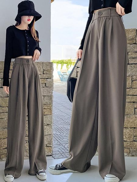

women's pants & capris 2021 spring korean style high waist drape mopping wide leg long all-match loose straight casual women, Black;white