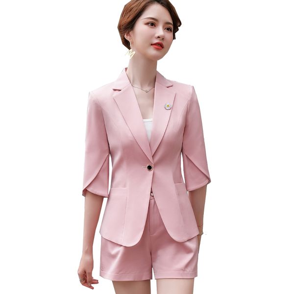 

women's suits & blazers women spring summer half sleeve pant suit ladies pink blue black 2 piece set blazer jacket and trouser tu3y, White;black