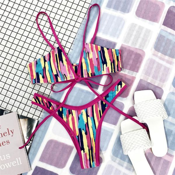 

women's swimwear color striped lace swimsuit 2021 summer fashion split ladies bikini beach clothing, White;black