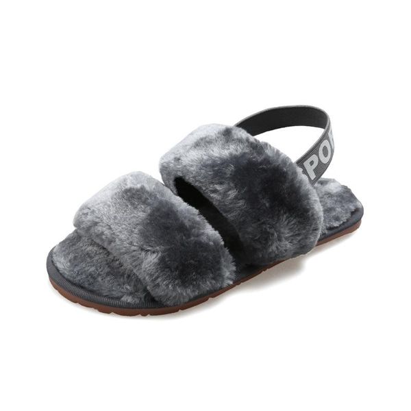 

slippers furry slides women home winter warm shoes woman slip on flats female faux fur wholesale, Black