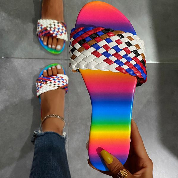 

woman slippers summer weaving fashion women shoes outdoor mixed color slippers ladies footwear casual shoes sandals women 2021 m, Black