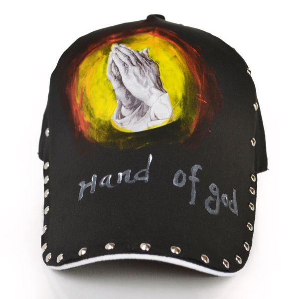 

fashion baseball cap praying hand painted casual versatile hat, Blue;gray