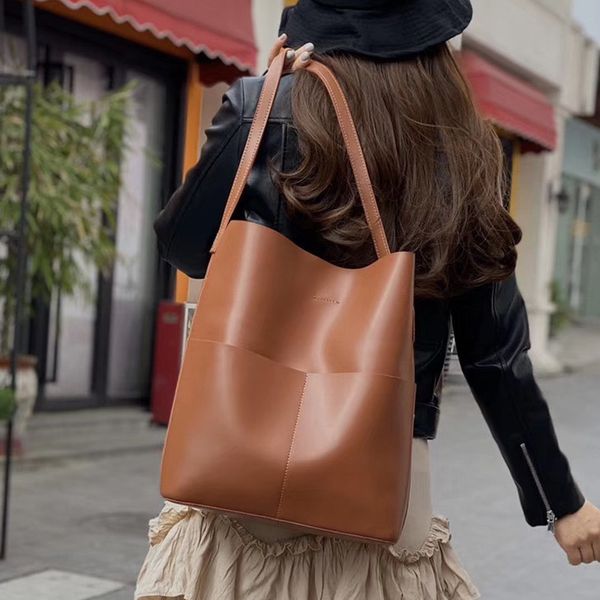 

design large capacity tote women's big soft leather shoulder cowhide commuting leisure simple handbag women