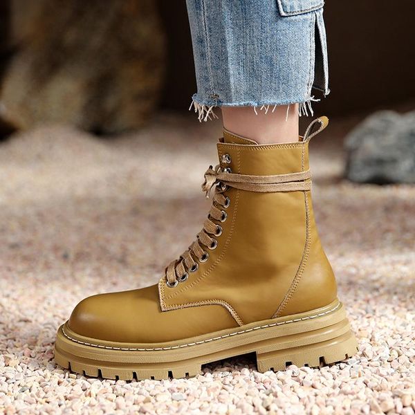 

boots british style winter 2021 women's thick bottom england fashion vintage lace-up motorcycle zapatos de mujer, Black