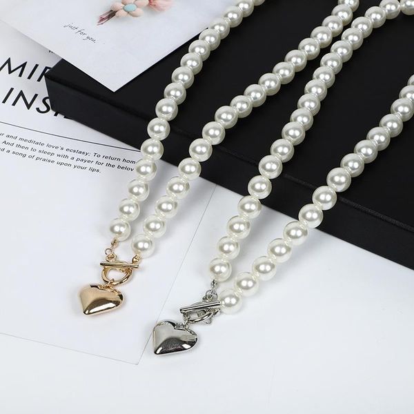 

ant angel 2021 pearl necklace heart-shaped simple hand-woven female short temperament ins love pendant clavicle chain necklaces, Silver