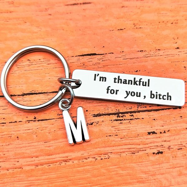 

funny good friends gift keychains european and american fashion stainless steel long letter gifts keyring diy customizable wholesale, Silver