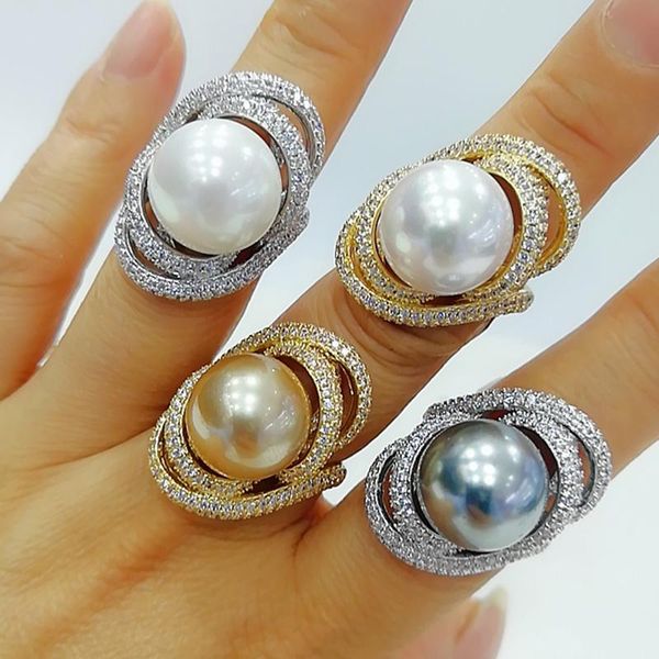 

wedding rings 2021 trendy cross twist pearl statement for women cubic zircon finger beads charm ring bohemian beach jewelry, Slivery;golden