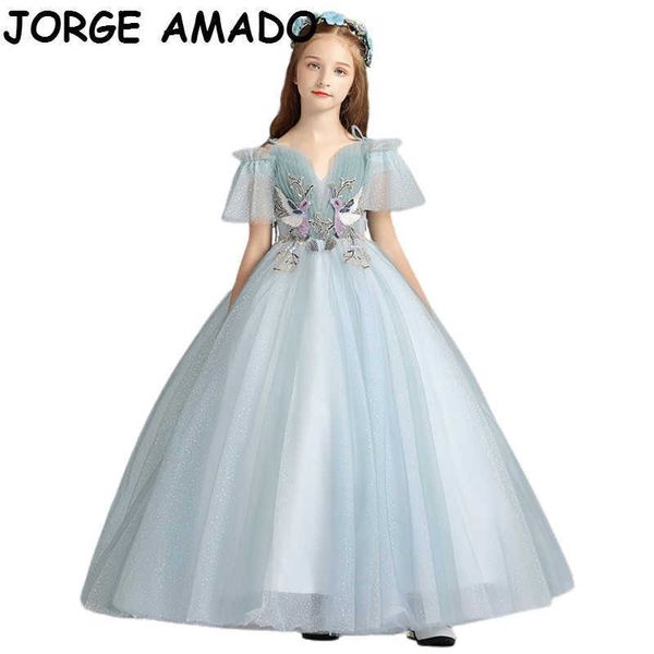 

flower girl dress applique evening party ball gown for wedding princess children clothes 2-13y tb004 210610, Red;yellow