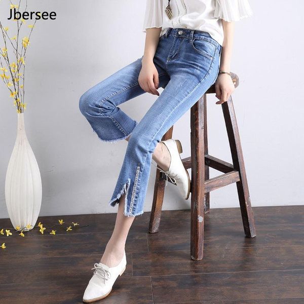 

women's jeans fashion summer women flare slim woman casual denim pants mid waist plus size fit skinny, Blue
