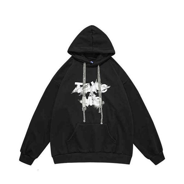 

sweater hoodies letter graffiti print plush men's american fashion brand chain decoration loose hoodie autumn winter pullover, Black