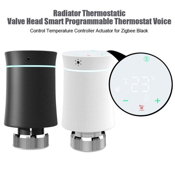 

smart home control radiator thermostatic valve head programmable thermostat voice temperature controller actuator for zigbee black