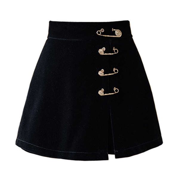 

perhaps u black velvet mini short empire skirt pin plus size s0278 210529