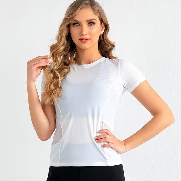 

yoga outfit 2021 sports t-shirt feminine fashion net yarn quick-drying fitness running short-sleeved wear