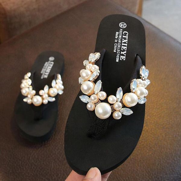 

slipper diy girls slippers kids beach fashion flip flops casual sandals summer comfortable women home shoes children pearl b24, Black;grey