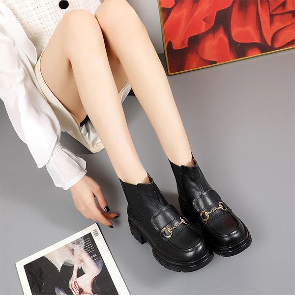 

boots layer cowhide fashion women's leather autumn/winter 2021 black ankle