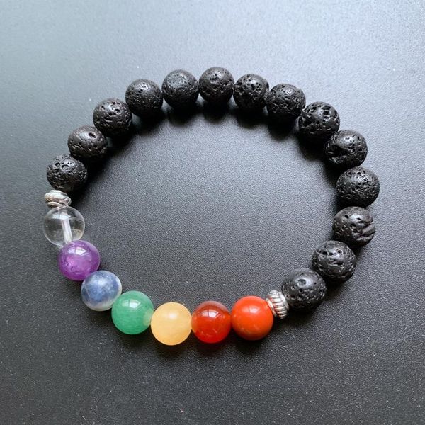 

decorative objects & figurines natural black lava stone 7 chakra crystal crafts energy healing wrist decor bracelet 1pc