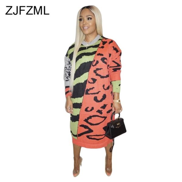 

casual dresses striped leopard patchwork plus size loose dress woman fashion crew neck long sleeve maxi autumn winter straight vestidos, Black;gray