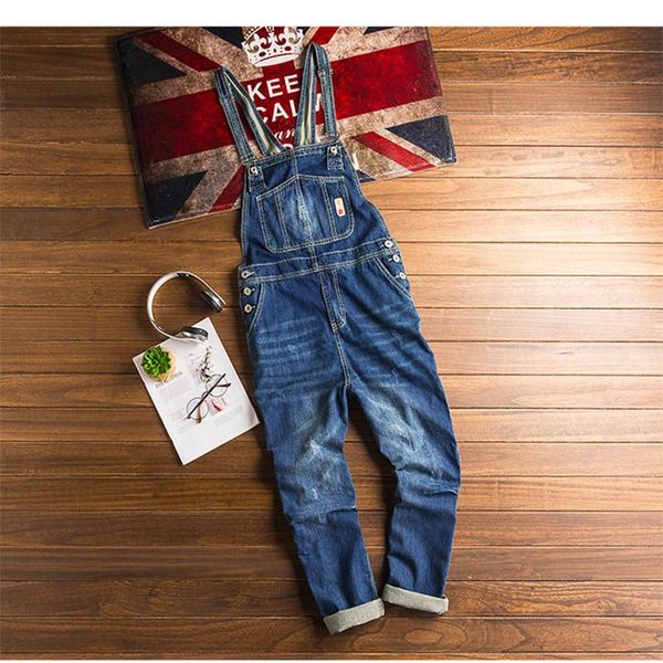 

retro blue overalls men's jeans denim big pockets korean street clothing pants, Black