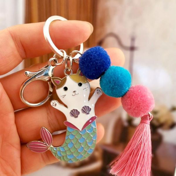 

keychains car keychain mermaid metal key ring creative holder chain keyring auto accessories, Silver