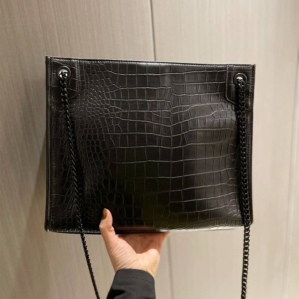 

2021 brand luxury crocodile leather niki shopping bags tote commuter bags pure black chain bag messenger bag handbag large capacity 33*27*11