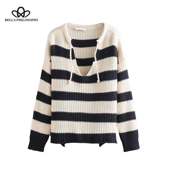 

women's sweaters striped oversized knitted sweater women 2021 fashion long sleeve side slit loose pullovers casual pull femme wonde sto, White;black