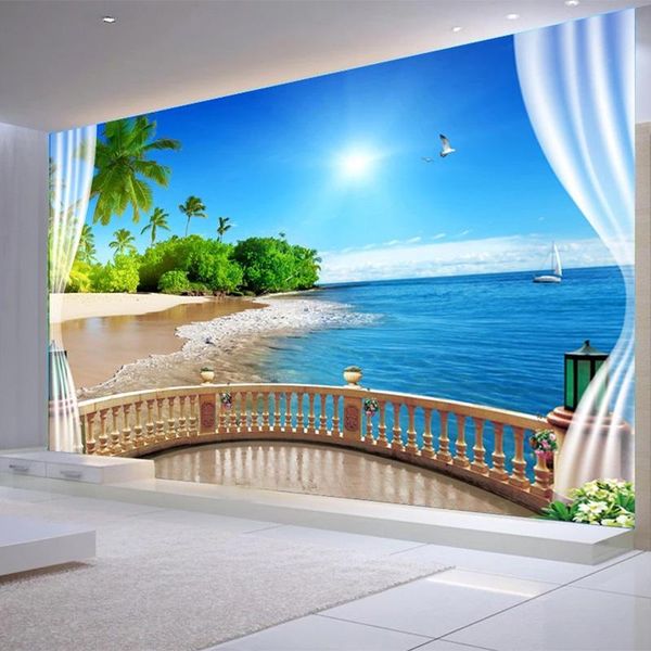 

wallpapers 3d wallpaper modern balcony sea landscape po wall murals living room tv sofa bedroom decor paper self-adhesive stickers