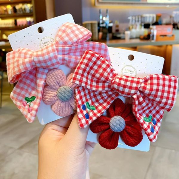 

2pcs hairpin children cute hair bb clips bowknot kids flower headband lattice lovelyn girls accessories women, Slivery;white