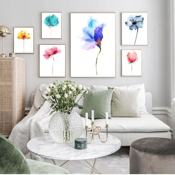 

paintings watercolour flower colorful beautiful rose canvas painting print nordic minimalist wall art picture cuadros home decor