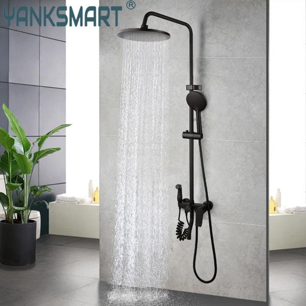 

matte black rainfall bathroom shower faucet wall mounted bathtub mixer water tap bath combo kit sets