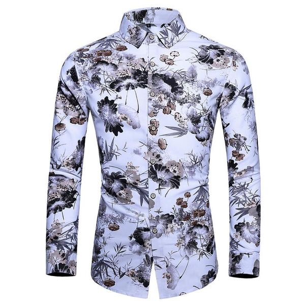 

high-quality men's business casual printed shirt spring and autumn long-sleeved versatile must-have items shirts, White;black
