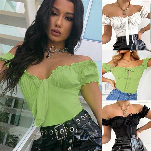 

women's jumpsuits & rompers women short sleeve frilly slash neck bodysuits off shoulder vintage fresh pea-green bow knot slim romper pa, Black;white
