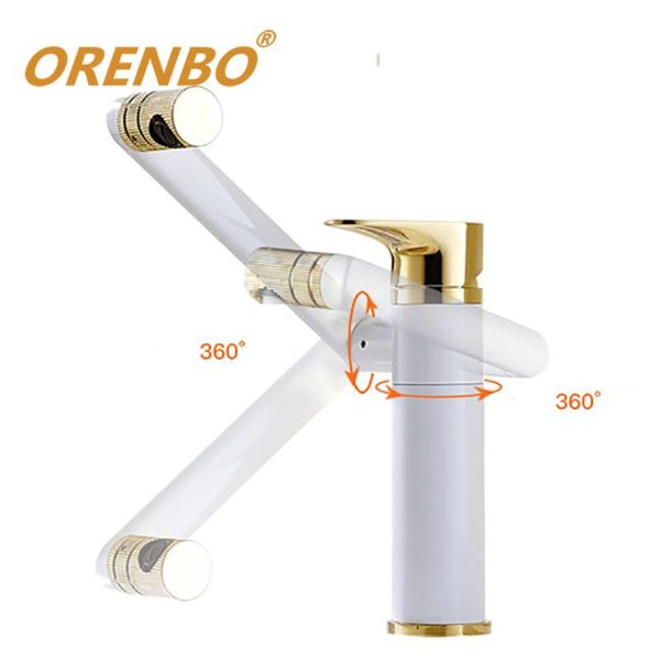

bathroom sink faucets orenbo basin faucet cold water mixer can rotate hand wash upper and lower high white plus gold