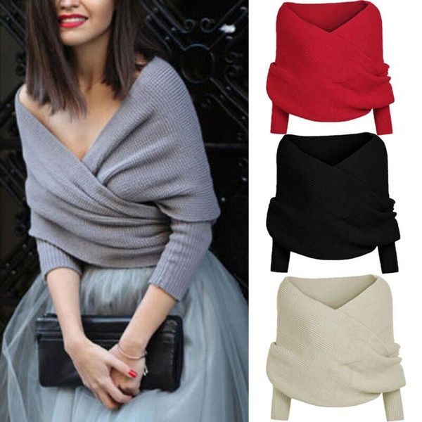 

women's sweaters fashion women winter multi way wrap knitted sweater ladies jumper knitwear top, White;black