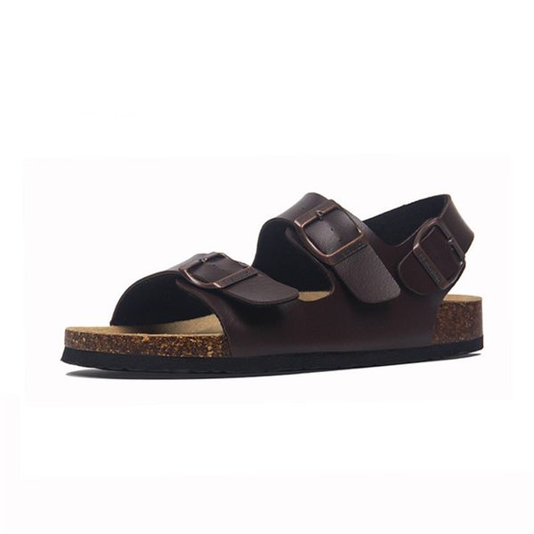 

2020 new summer beach cork sandals men casual outside non-slip black white brown double buckle sandalias shoe plus size 35-43 44