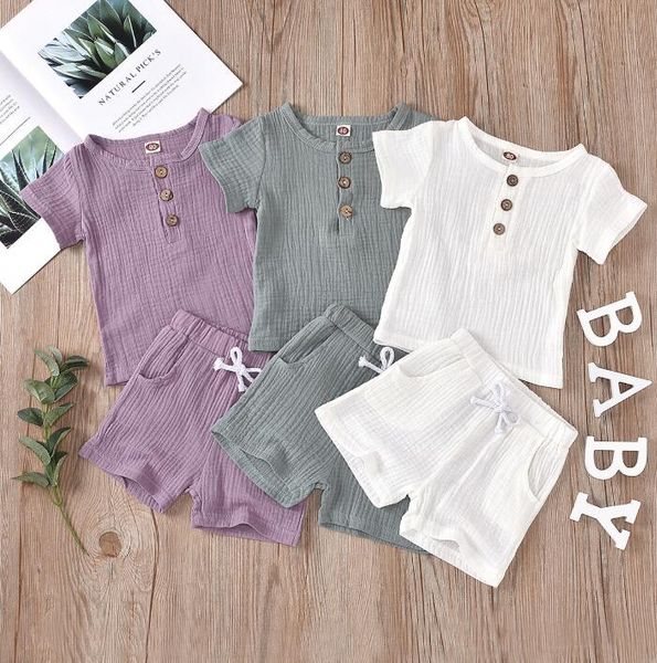 

toddler kids clothing baby boys summer casual clothes sets cotton and linen shirt solid short sleeve t-shirt &pants outfit multicolor 2pcs s, White