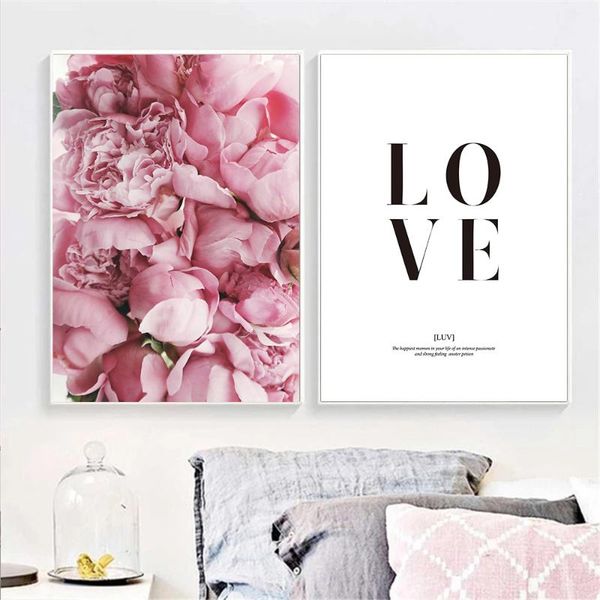 

paintings pink roses flower canvas poster painting love quotes wall art print fashion posters nordic pictures living room home decor