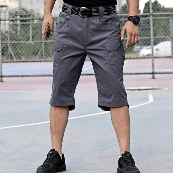 

men solid color multi-pockets quick dry outdoors tactical capri pants trousers men's, Black
