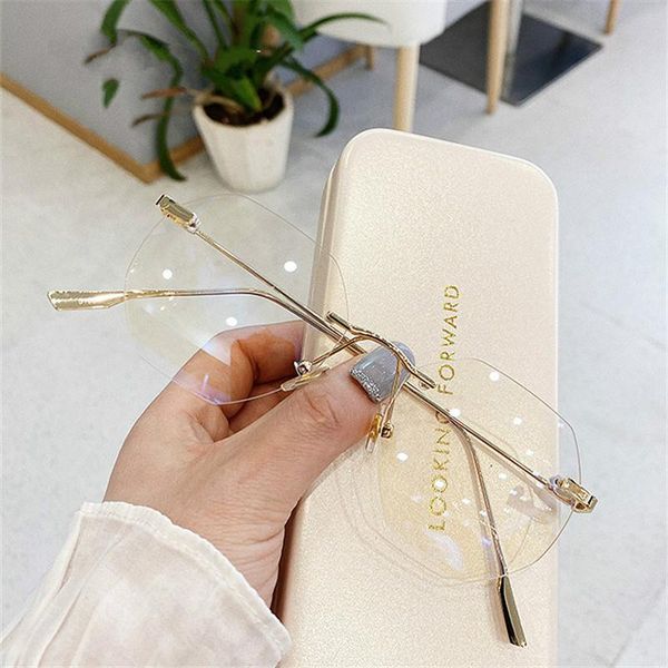 

blue llight blocking rimless glasses frame women spectacle myopia transparent men eyeglasses optical frames fashion sunglasses, Black