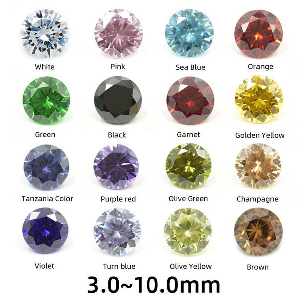 

other 3.5mm~10.0mm round cut loose cubic zirconia bead zircon cz stone for diy jewelry various colours
