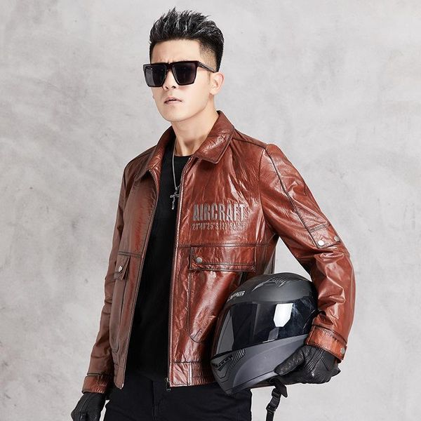 

winter male autumn real leather jacket for men genuine jackets natural cowhide men's & faux, Black